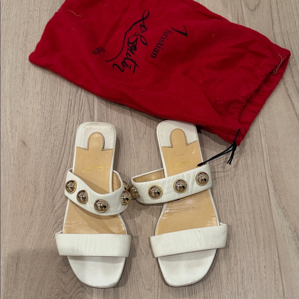 Christian Louboutin Ivory Sandals with Gold Accents